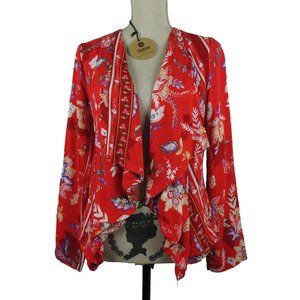 Jaase Red Cropped Exotic Oriental Style Blazer with Pockets Size L